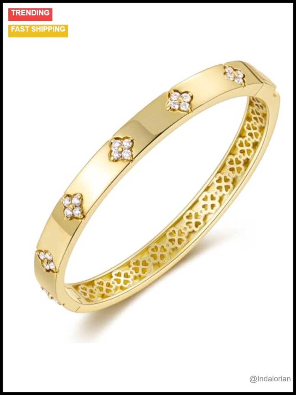 14K Gold Plated Moissanite Bangle Bracelet for Women